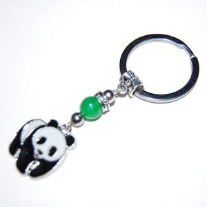 Panda Keychain,Green Jade Bead,Panda Bear Keychain,Wildlife Animal Keyring
